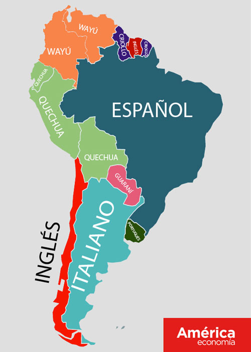 Na Bolívia, Equador e Peru, o segundo idioma oficial é o quéchua, falado por grupos étnicos andinos espalhados pelos três países. Já no Paraguai, o segundo idioma mais falado é o guarani. Devido aos muitos laços comerciais com os Estados Unidos e Reino Unido, o Chile tem como segundo idioma mais falado o inglês, assim como o Suriname. Ainda na parte norte da América do Sul, o crioulo é adotado como segunda língua na Guiana e na Guiana Francesa. Já na Colômbia e na Venezuela, o segundo idioma mais falado é o wayú. Veja o infográfico dos idiomas a seguir.